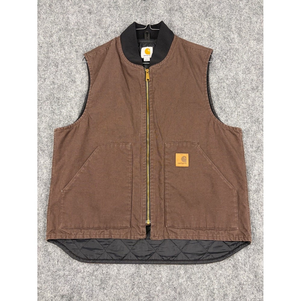 Carhartt Mens Brown Duck Quilted Lined Canvas Work Vest V02 BRN Large
